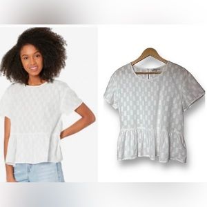 NWTS! Madewell White Medford Jacquard Eyelet Ruffle Top Shirt Blouse, Size Small